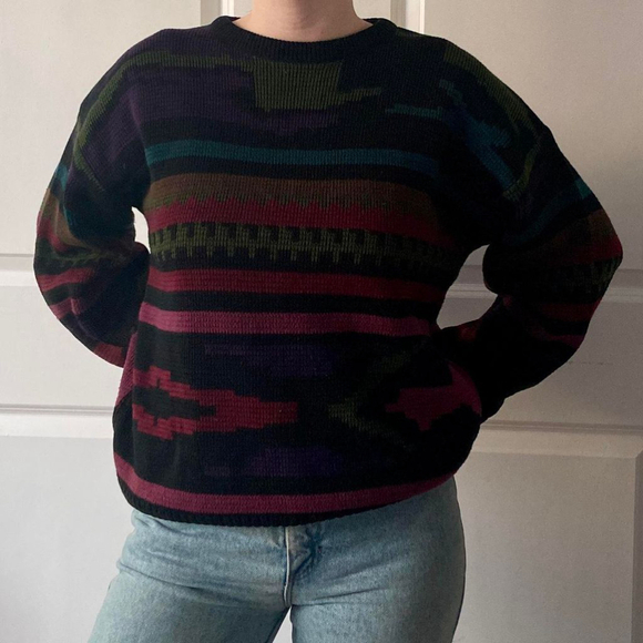 90s Colourful Jacquard Knit Jumper (M) - Picture 1 of 10